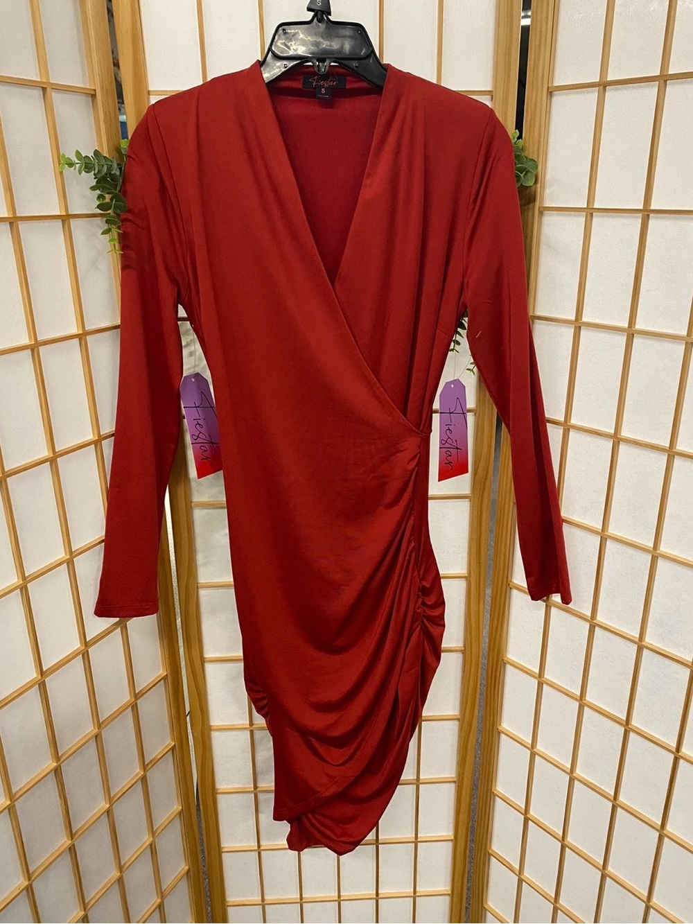 Elegant Ruched Wrap Midi Dress in Deep Red